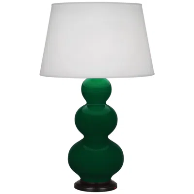 Robert Abbey , Triple Gourd, Jungle Glazed Ceramic,  Bronze, Table Lamp