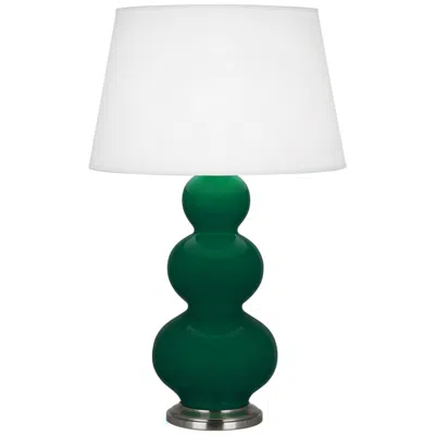 Robert Abbey , Triple Gourd, Jungle Glazed Ceramic,  Silver, Table Lamp