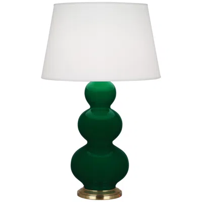 Robert Abbey , Triple Gourd, Jungle Glazed Ceramic With Brass, Table Lamp