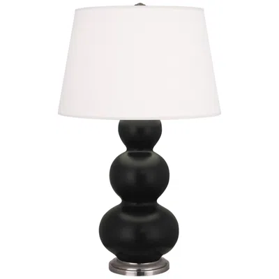 Robert Abbey , Triple Gourd, Matte Obsidian Ceramc, Silver, Table Lamp