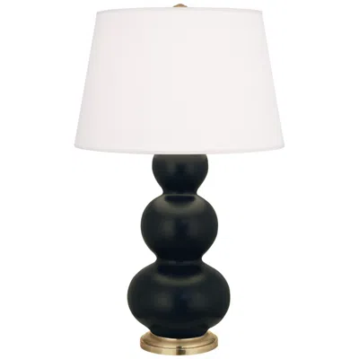 Robert Abbey , Triple Gourd, Matte Obsidian Ceramic, Brass, Table Lamp