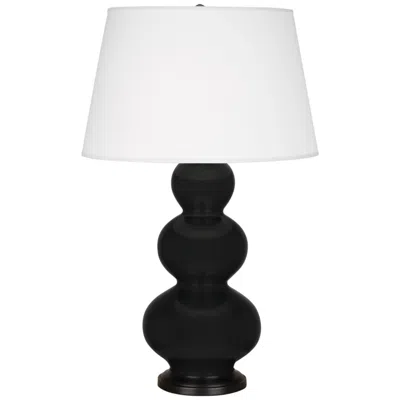 Robert Abbey , Triple Gourd, Obsidian Glazed Ceramic, Bronze, Table Lamp