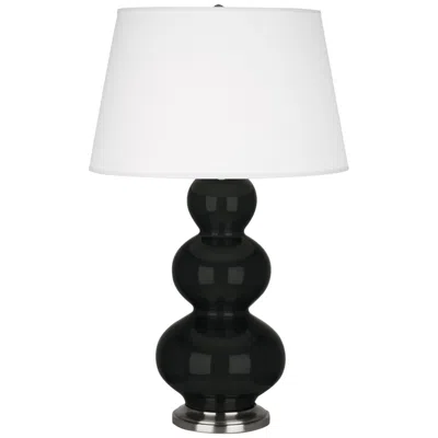 Robert Abbey , Triple Gourd, Obsidian Glazed Ceramic, Silver, Table Lamp