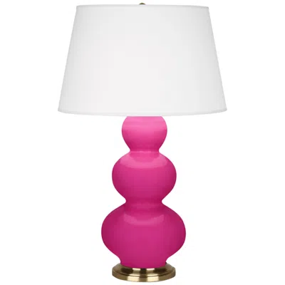 Robert Abbey , Triple Gourd, Razzle Rose Ceramic, Brass, Table Lamp