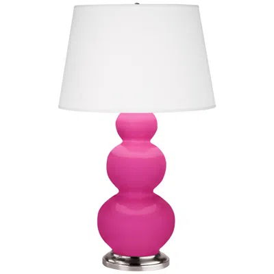 Robert Abbey , Triple Gourd, Razzle Rose Ceramic, Silver, Table Lamp