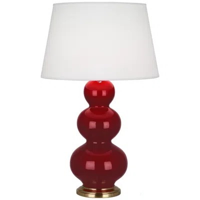 Robert Abbey , Triple Gourd, Sangria Glazed Ceramic, Brass, Table Lamp