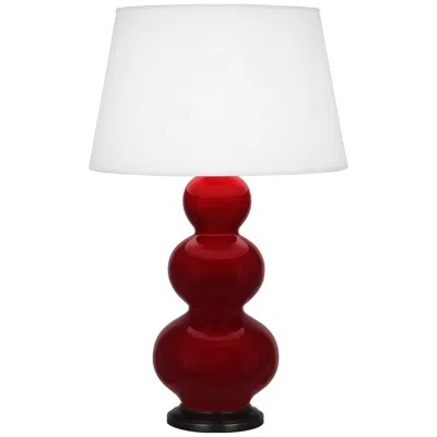 Robert Abbey , Triple Gourd, Sangria Glazed Ceramic, Bronze, Table Lamp