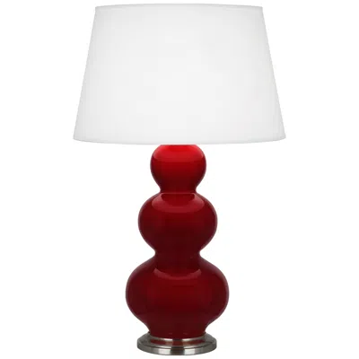 Robert Abbey , Triple Gourd, Sangria Glazed Ceramic, Silver, Table Lamp