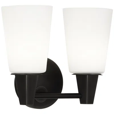Robert Abbey Wheatley 11" 2 Light Wall Sconce Bronze W/white Glass Sha