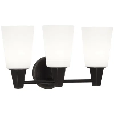 Robert Abbey Wheatley 3 Light Wall Sconce Dark Bronze W/white Glass Shades
