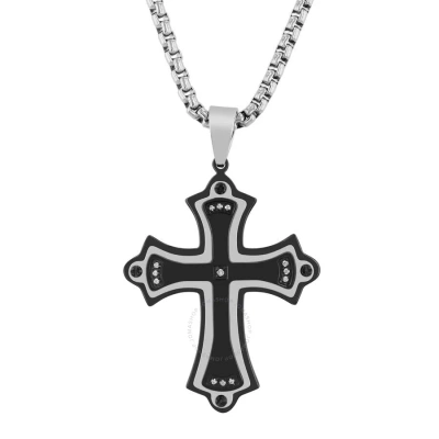 Robert Alton .07ctw Diamond Stainless Steel With Black And White Finish Men's Cross Pendant In Two-tone