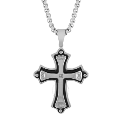 Robert Alton .07ctw Diamond Stainless Steel With White And Black Finish Men's Cross Pendant In Two-tone