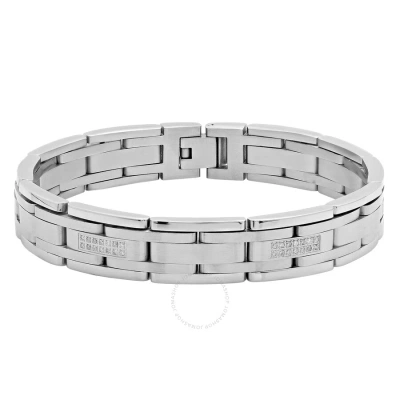 Robert Alton .42ctw Diamond Stainless Steel Rail Road Men's Link Bracelet In Silver-tone