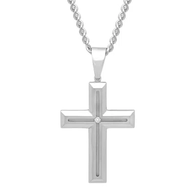 Robert Alton .03 Ctw Stainless Steel Men's Diamond Cross Necklace In Silver Tone
