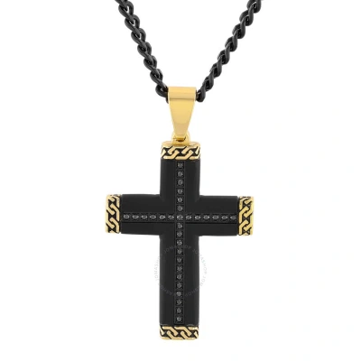 Robert Alton 1 / 4ctw Black Diamond Stainless Steel With Black Finish With Yellow Cross Pendant