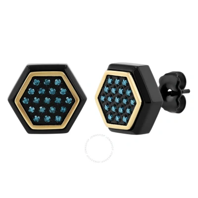 Robert Alton 1 /5ctw Blue Diamond Stainless Steel With Black & Yellow Finish Hexagon Stud Earrings