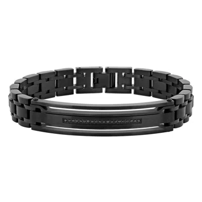 Robert Alton .10 Ctw Men's Stainless Steel Black Diamond Id Bracelet