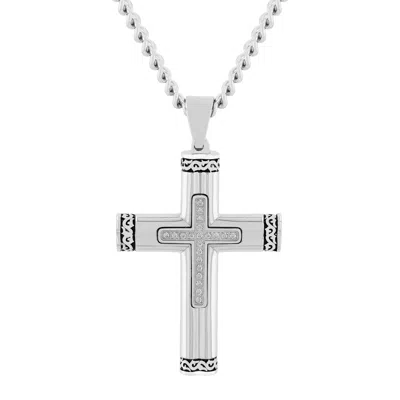 Robert Alton .10 Ctw Stainless Steel Diamond Rounded Cross Pendant In Silver Tone