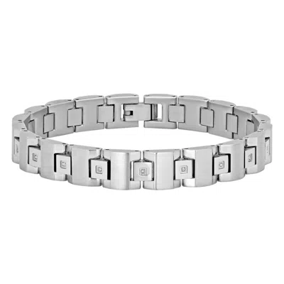 Robert Alton .10 Ctw Stainless Steel Square Link Bracelet With White Diamonds In Silver Tone