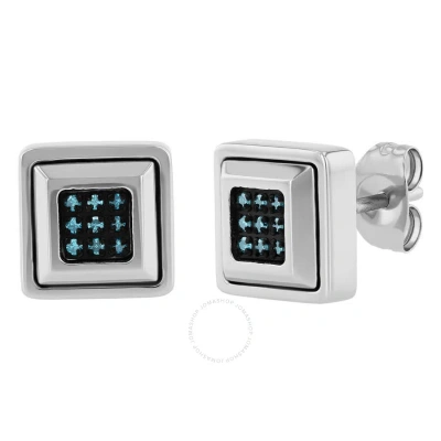 Robert Alton 1/10ctw Blue Diamond Stainless Steel Square Stud Earrings In Metallic