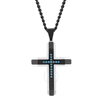 Robert Alton 1/10ctw Blue Diamond Stainless Steel White & Black Cross Pendant