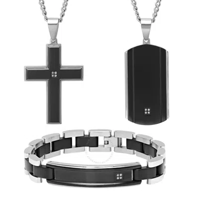 Robert Alton 1/10ctw Diamond Black And White Stainless Steel Men's Jewelry Set