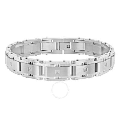 Robert Alton 1/10ctw Diamond Stainless Steel Men's Rail Road Link Bracelet In Metallic