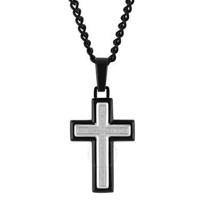 Robert Alton 1/10ctw Diamond Stainless Steel Two-tone Cross Pendant In Black