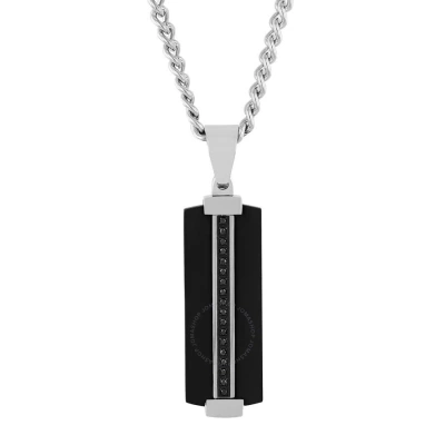 Robert Alton 1/10ctw Diamond Stainless Steel With Black & White Finish Dog Tag Pendant In Two-tone