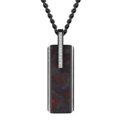 Robert Alton 1/10ctw Diamond Stainless Steel With Black Finish & Red Forged Carbon Fiber Pendant