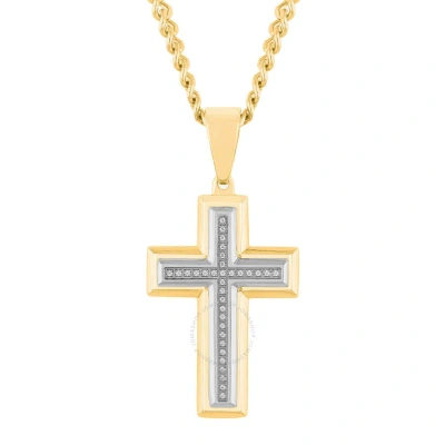 Robert Alton 1/10ctw Diamond Stainless Steel With Yellow Finish Cross Pendant In Gold