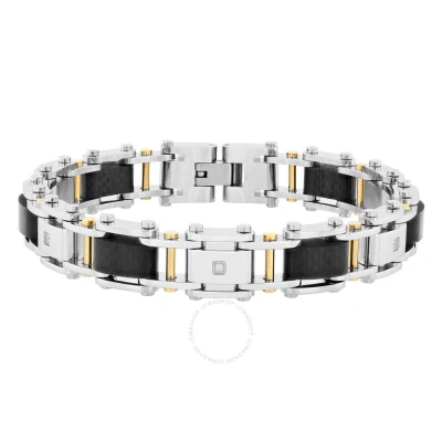 Robert Alton 1/15ctw Diamond Stainless Steel With Yellow Finish Forged Carbon Fiber Men's Link Brace In Tri-color