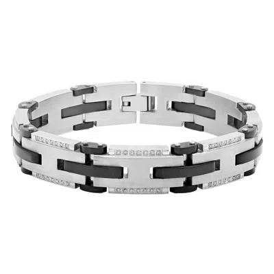 Robert Alton 1/2 Ctw Stainless Steel Diamond With Black Finish Link Bracelet In Two Tone