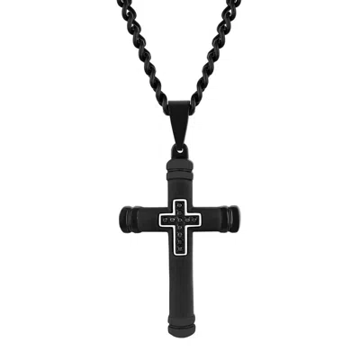 Robert Alton 1/20 Ctw Black Stainless Steel Cross Pendant With Black Diamonds