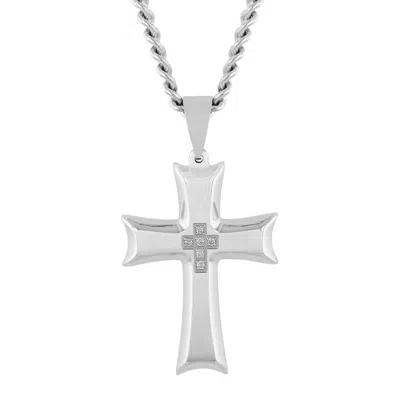 Robert Alton 1/20 Ctw Celtic Stainless Steel Cross Pendant With White Diamonds In Silver Tone