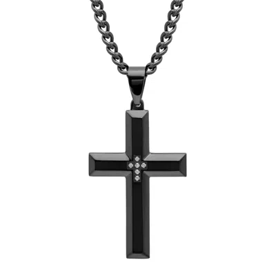 Robert Alton 1/20 Ctw Stainless Steel Black Finish Finish Men's Diamond Cross Pendant