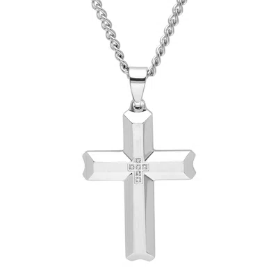 Robert Alton 1/20 Ctw Stainless Steel Scalloped Men's Diamond Cross Necklace In Silver Tone