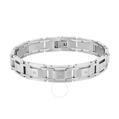 Robert Alton 1/20ctw Diamond Stainless Steel Sloped Men's Link Bracelet In Silver-tone