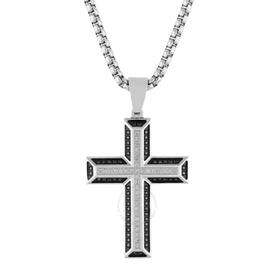 Robert Alton 1/2ctw Black Diamond And White Diamond Stainless Steel Cross Pendant In Two-tone
