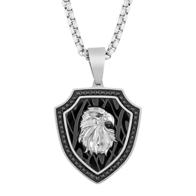 Robert Alton 1/2ctw Black Diamond Stainless Steel Black Finish Eagle Sheild Pendant In Two Tone