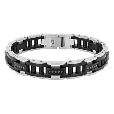 Robert Alton 1/2ctw Black Diamond Stainless Steel With Black Finish Men's Link Bracelet In Two Tone