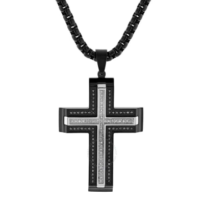 Robert Alton 1/2ctw Black Diamond With White Diamond Cross Pendant In Two-tone