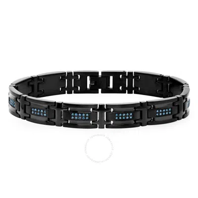 Robert Alton 1/2ctw Blue Diamond Stainless Steel Double Row With Black Finish Men's Link Bracelet