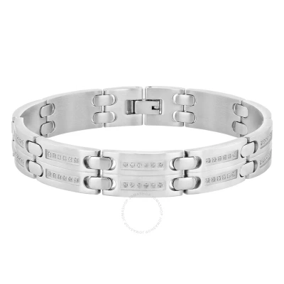 Robert Alton 1/2ctw Diamond Stainless Steel Double Row Men's Link Bracelet In Silver-tone