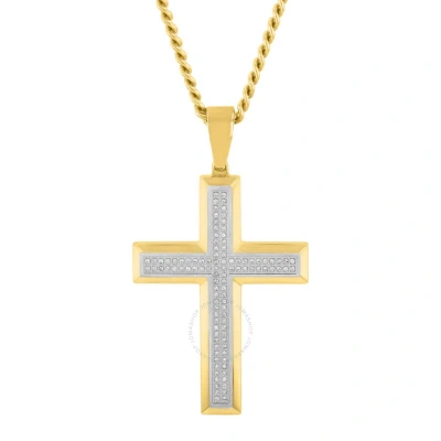 Robert Alton 1/2ctw Diamond Stainless Steel With Yellow Finish Cross Pendant