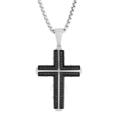 Robert Alton 1/3ctw Black Diamond Stainless Steel With Black & White Finish Cross Pendant In Two-tone