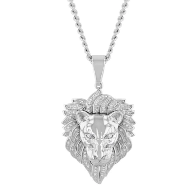 Robert Alton 1/3ctw Diamond Stainless Steel Lion Pendant In White