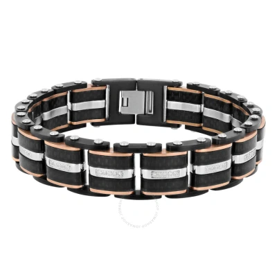 Robert Alton 1/3ctw Diamond Stainless Steel Two-tone Men's Link Bracelet In Tri-color