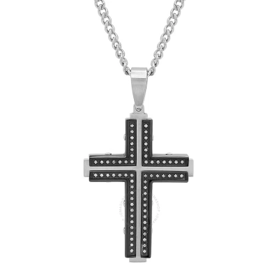 Robert Alton 1/3ctw Diamond Stainless Steel With Black & White Finish Cross Pendant In Two-tone