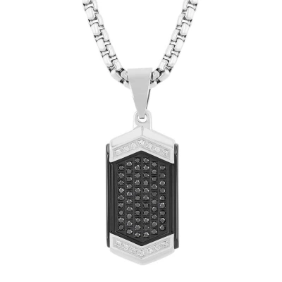 Robert Alton 1/3ctw Diamond Stainless Steel With Black Finish Dog Tag Pendant In Two-tone